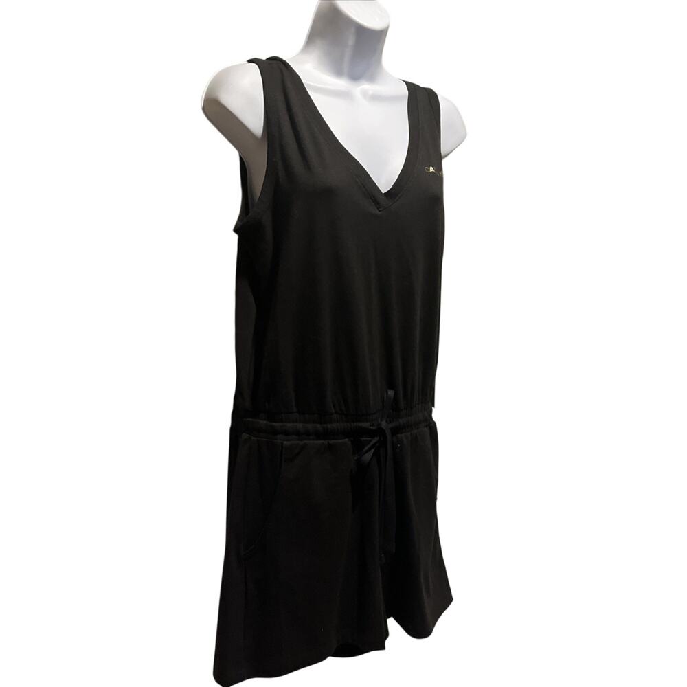 Calvin Klein Sleeveless Romper Black Gold Logo Spellout V‑Neck • Women’s S • NWT - Picture 2 of 9